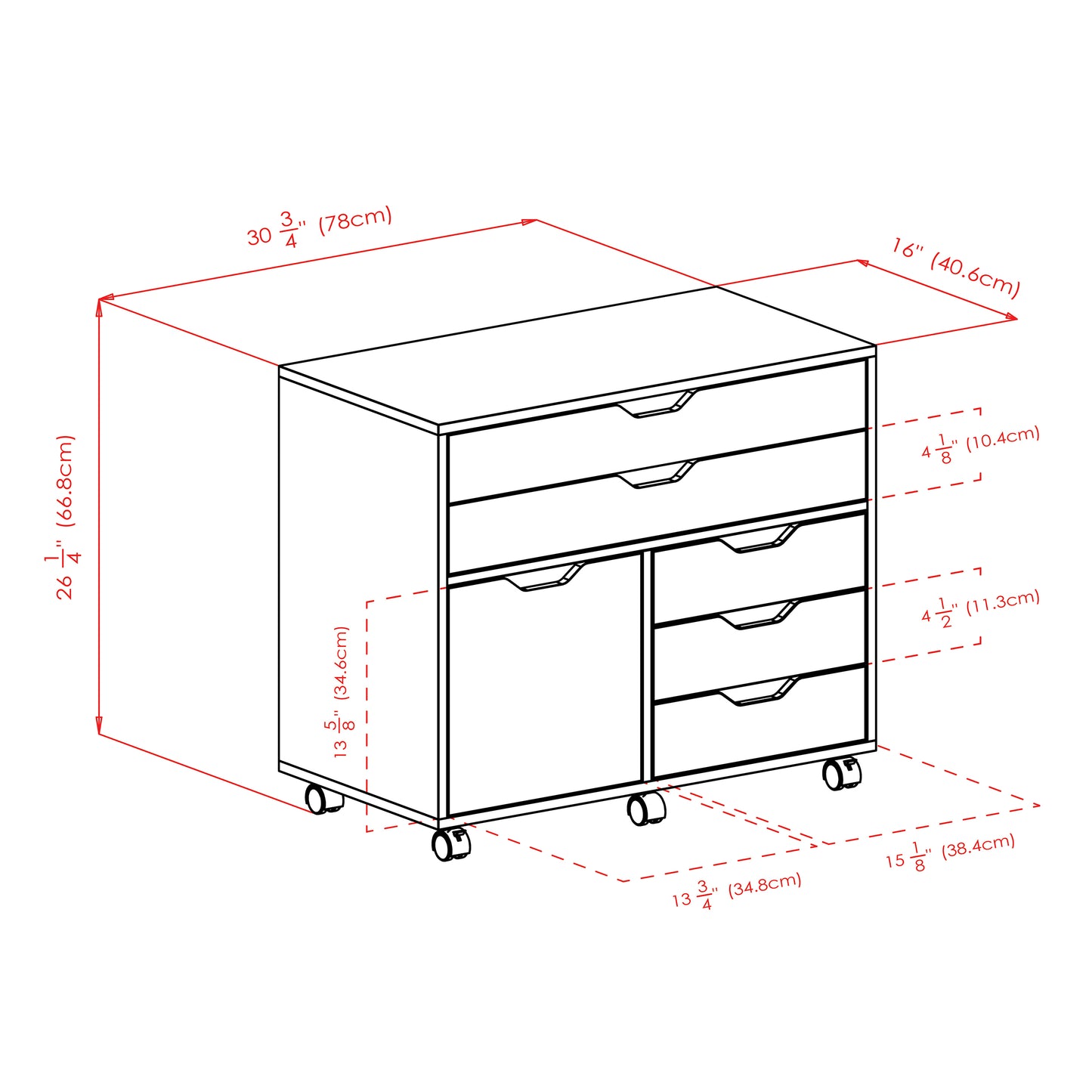 Halifax Wide Mobile Storage Cabinet, 3-Small and 2-Wide Drawers, Black