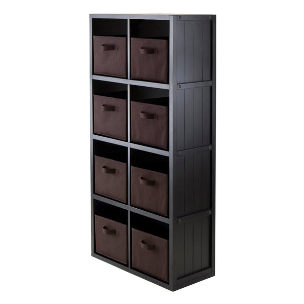 Timothy 9-Pc 4x2 Storage Shelf with 8 Foldable Fabric Baskets, Black and Chocolate