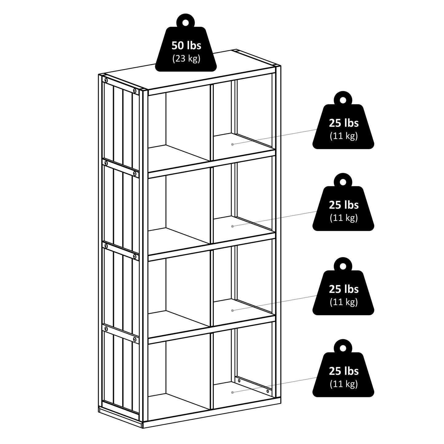 Timothy 9-Pc 4x2 Storage Shelf with 8 Foldable Fabric Baskets, Black and Chocolate