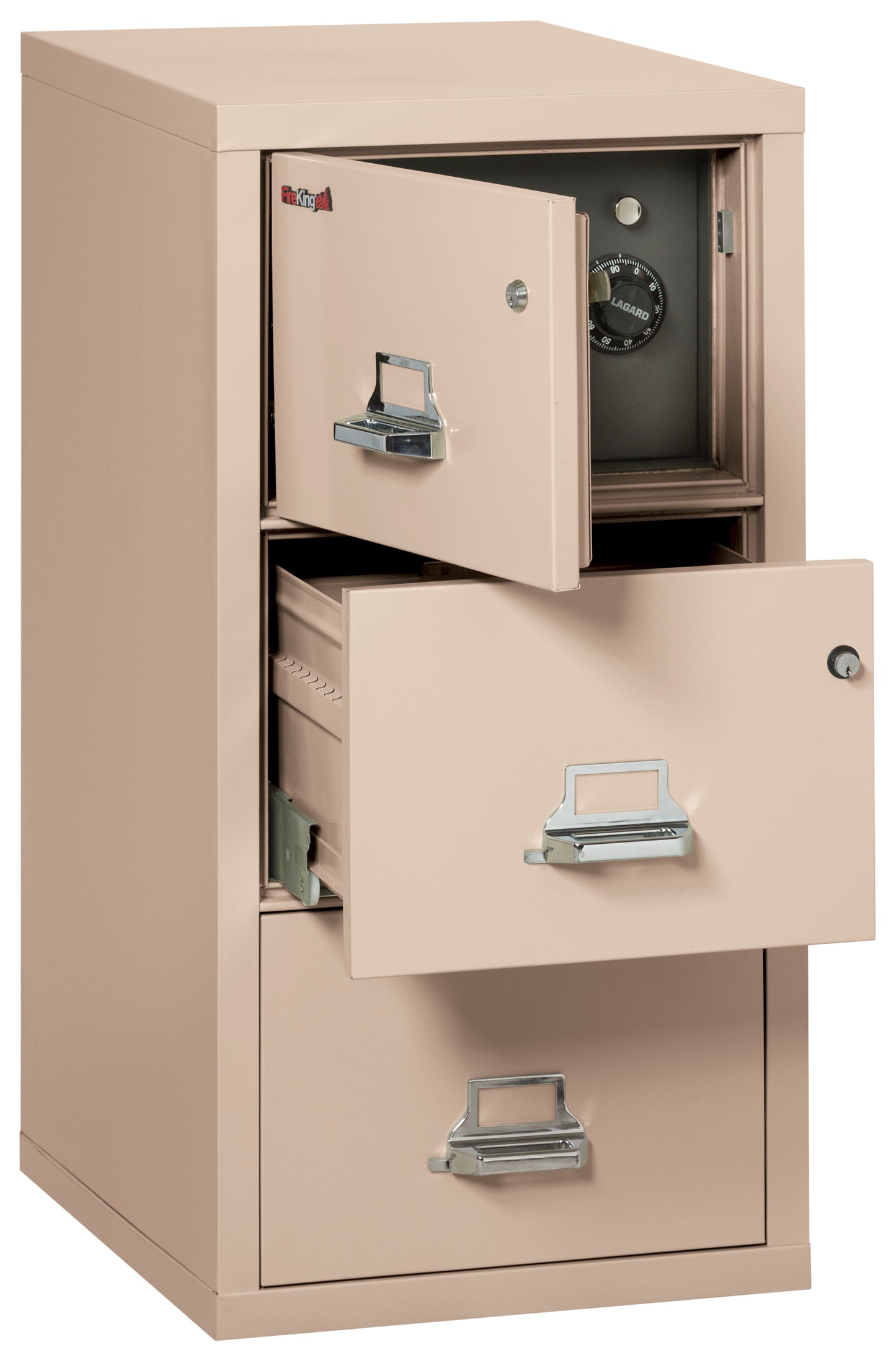 FireKing 1 Hour Fire Resistant File Cabinet - 3 Drawer Legal 31" Depth - Champagne