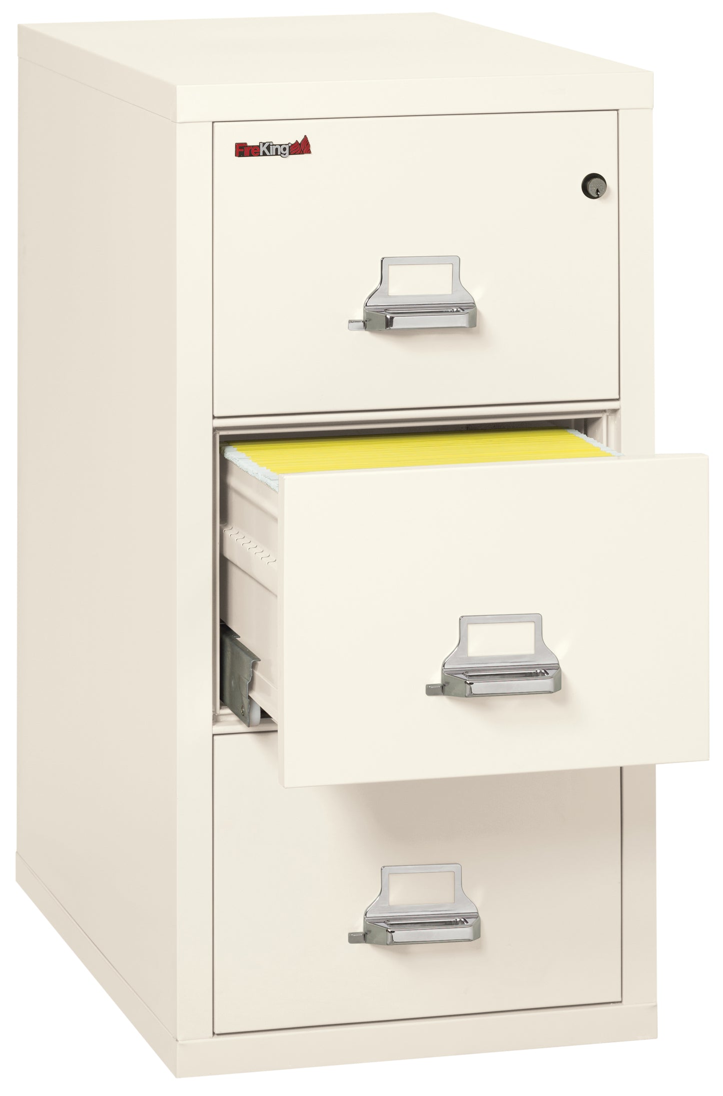 FireKing 1 Hour Fire Resistant File Cabinet - 3 Drawer Legal 31" Depth - Ivory White