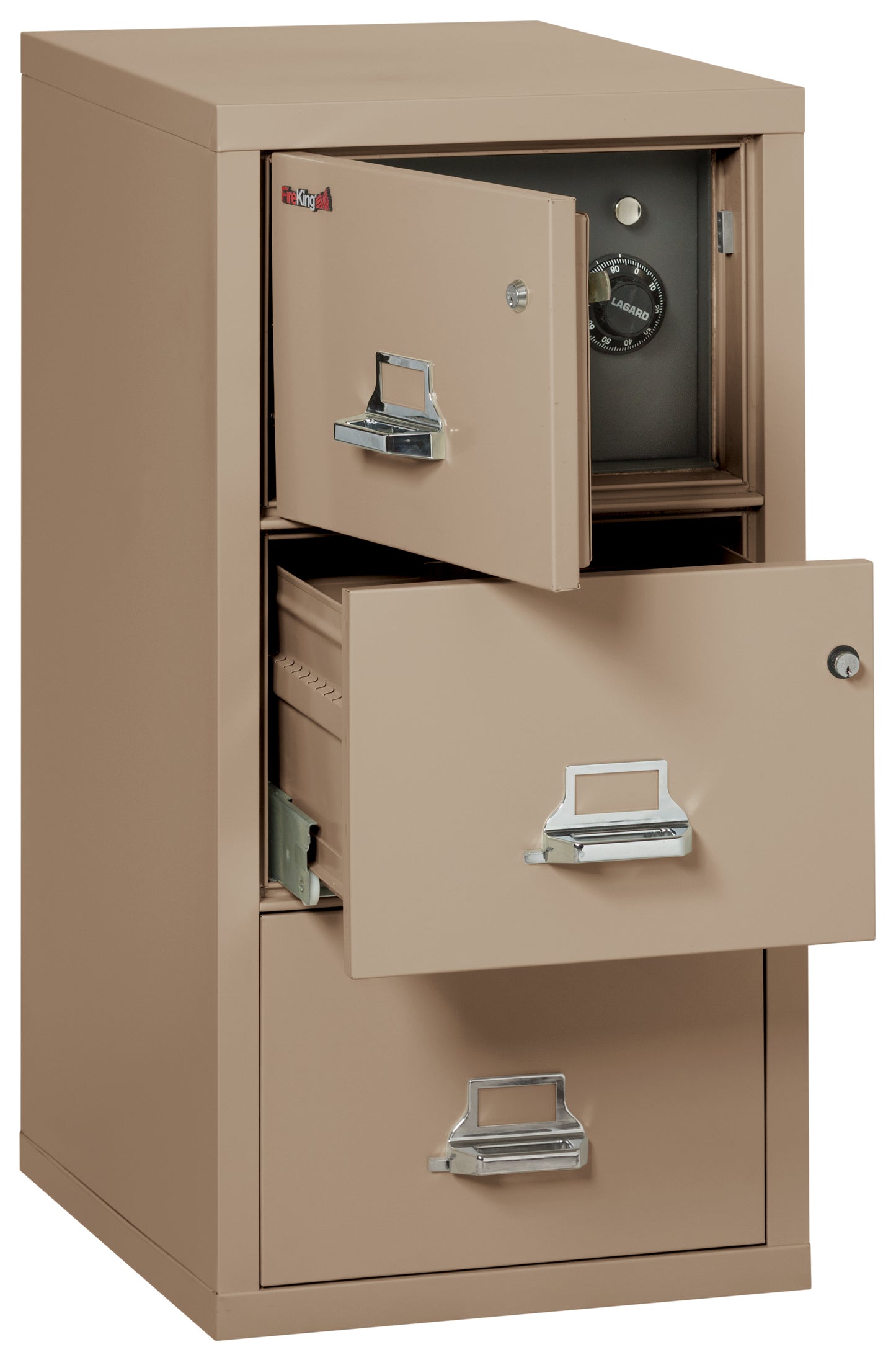 FireKing 1 Hour Fire Resistant File Cabinet - 3 Drawer Legal 31" Depth - Taupe