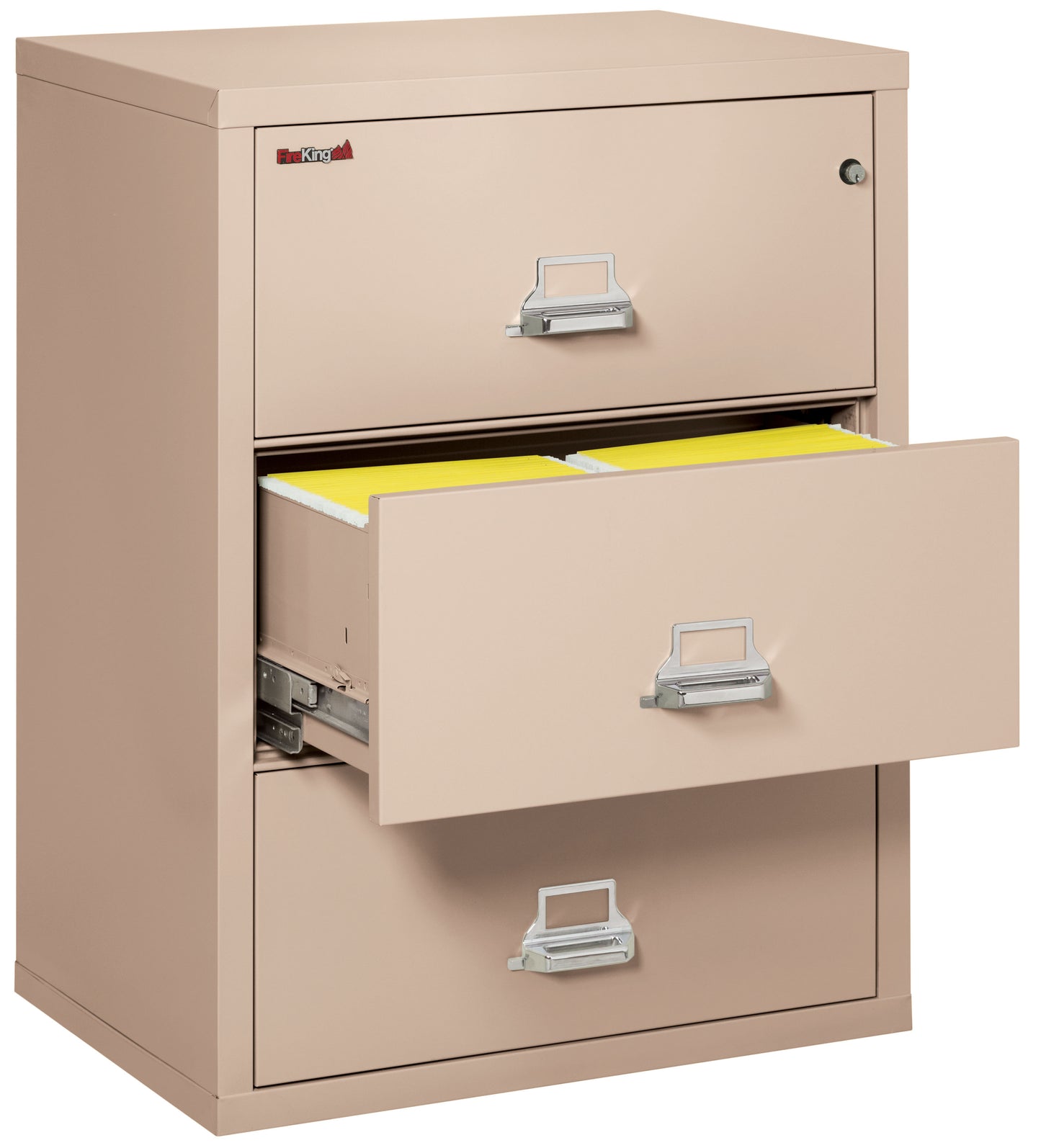 FireKing Fire Resistant File Cabinet - 3 Drawer Lateral 31" Wide - Champagne