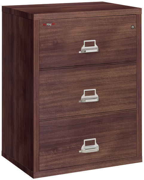 FireKing Fire Resistant File Cabinet - 3 Drawer Lateral 31 Wide - Light Walnut