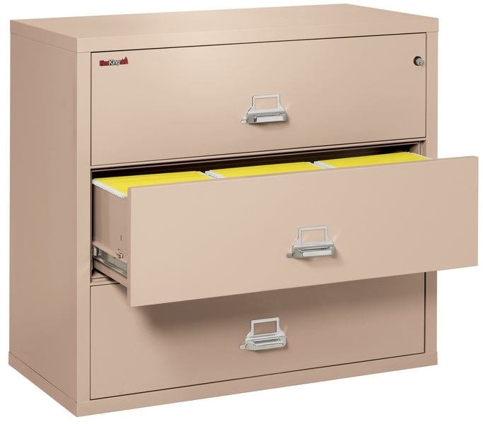 FireKing Fire Resistant File Cabinet - 3 Drawer Lateral 44 Wide - Champagne