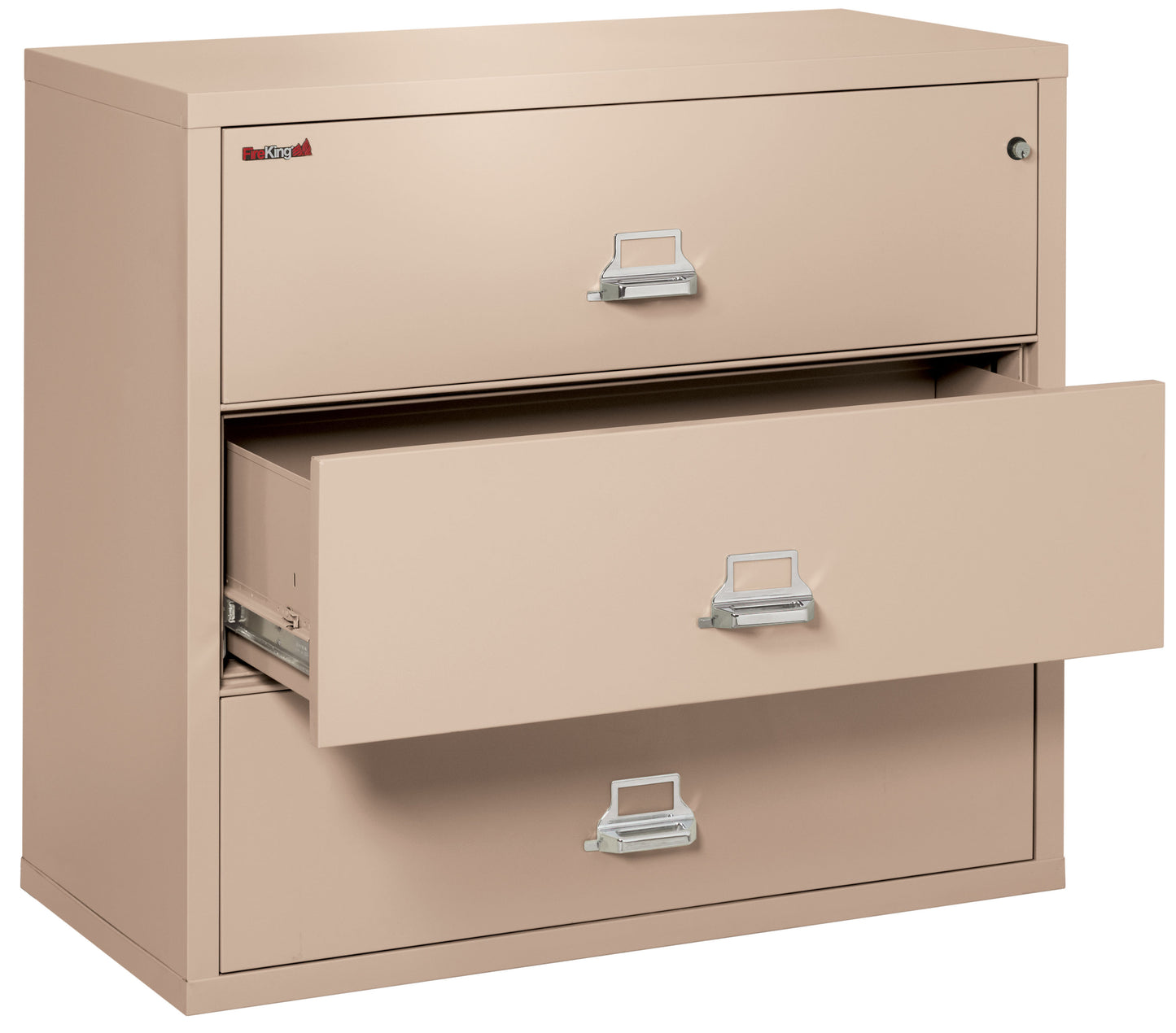 FireKing Fire Resistant File Cabinet - 3 Drawer Lateral 44" Wide - Champagne