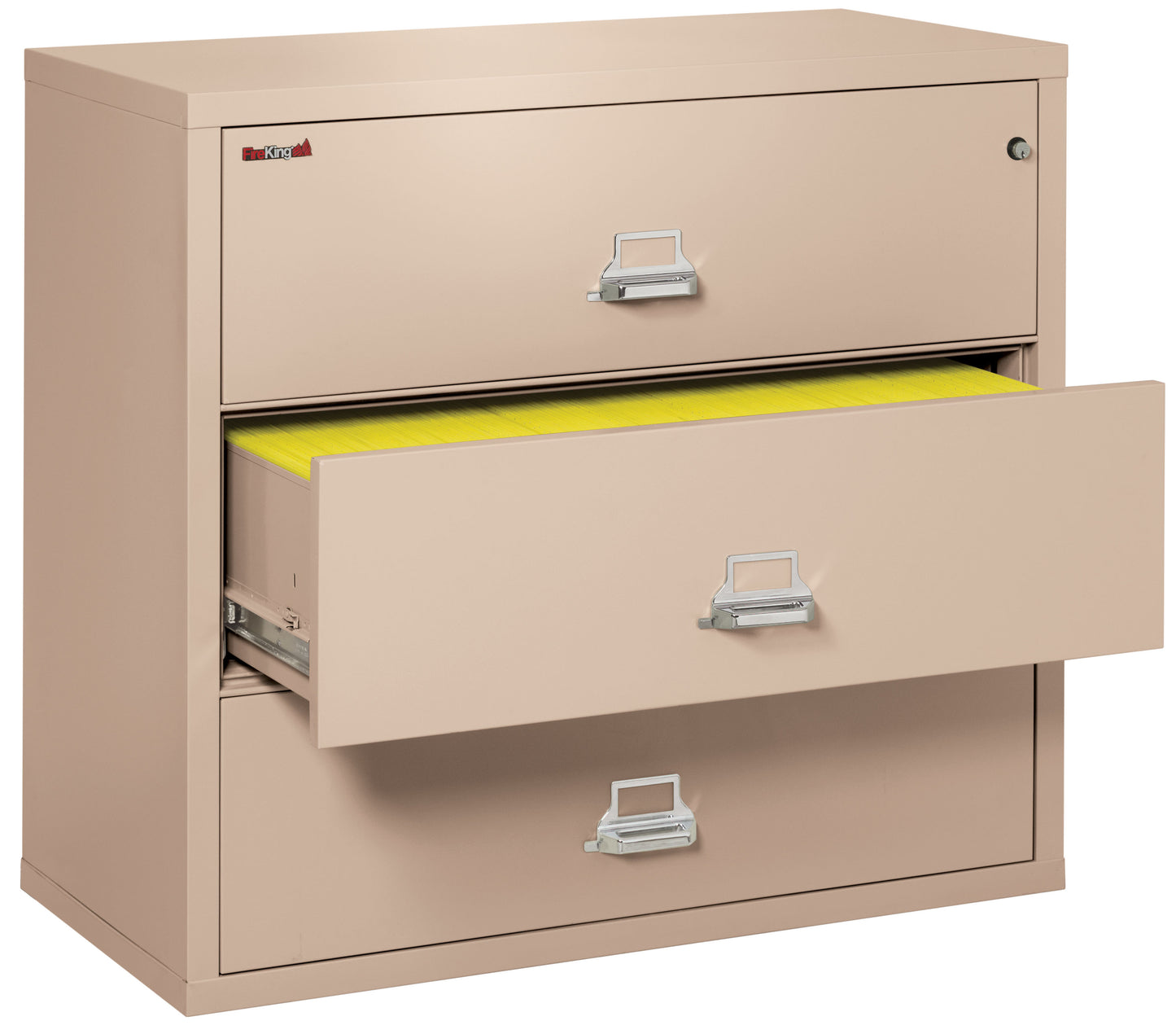 FireKing Fire Resistant File Cabinet - 3 Drawer Lateral 44" Wide - Champagne