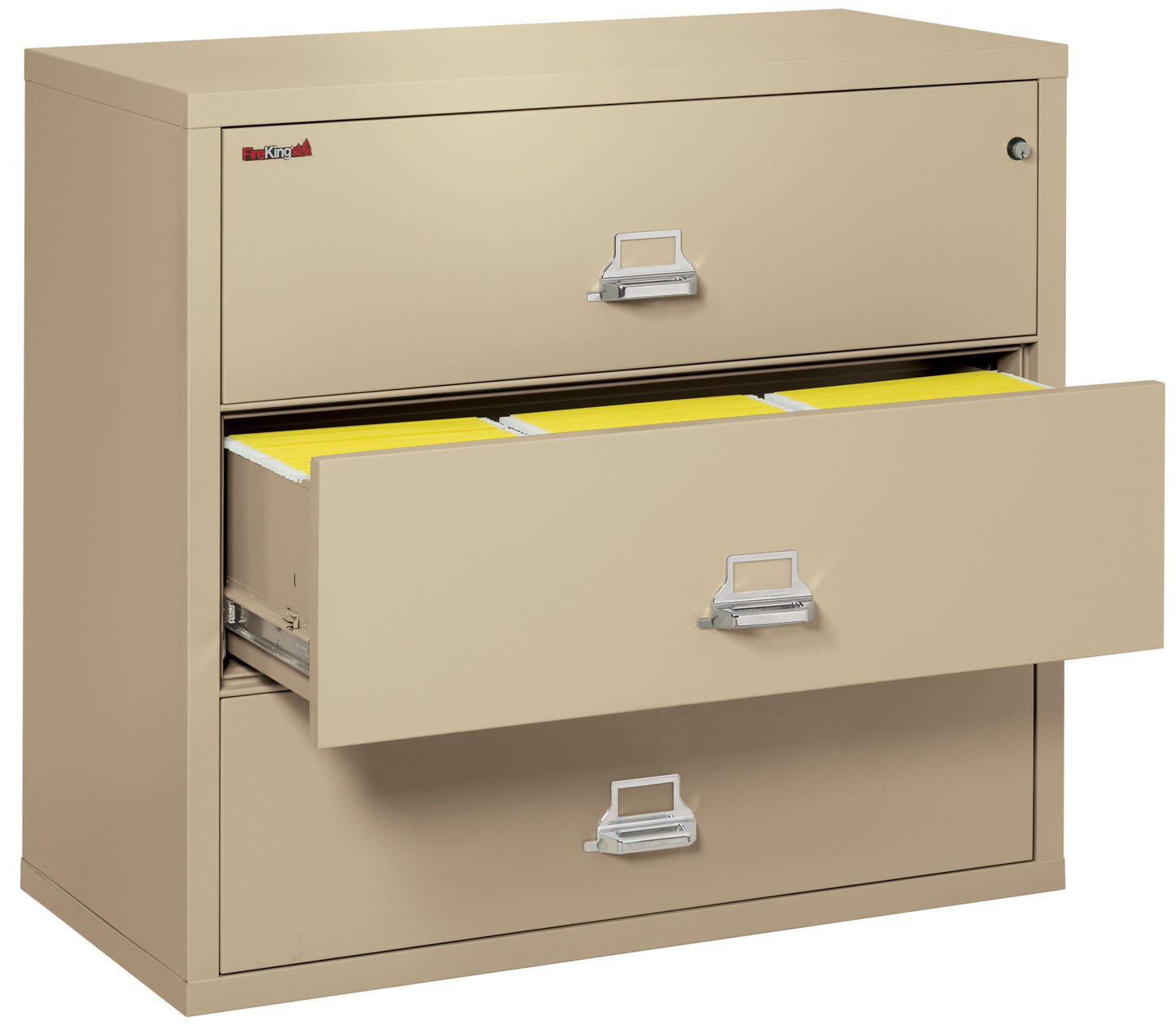 FireKing Fire Resistant File Cabinet - 3 Drawer Lateral 44" Wide - Parchment