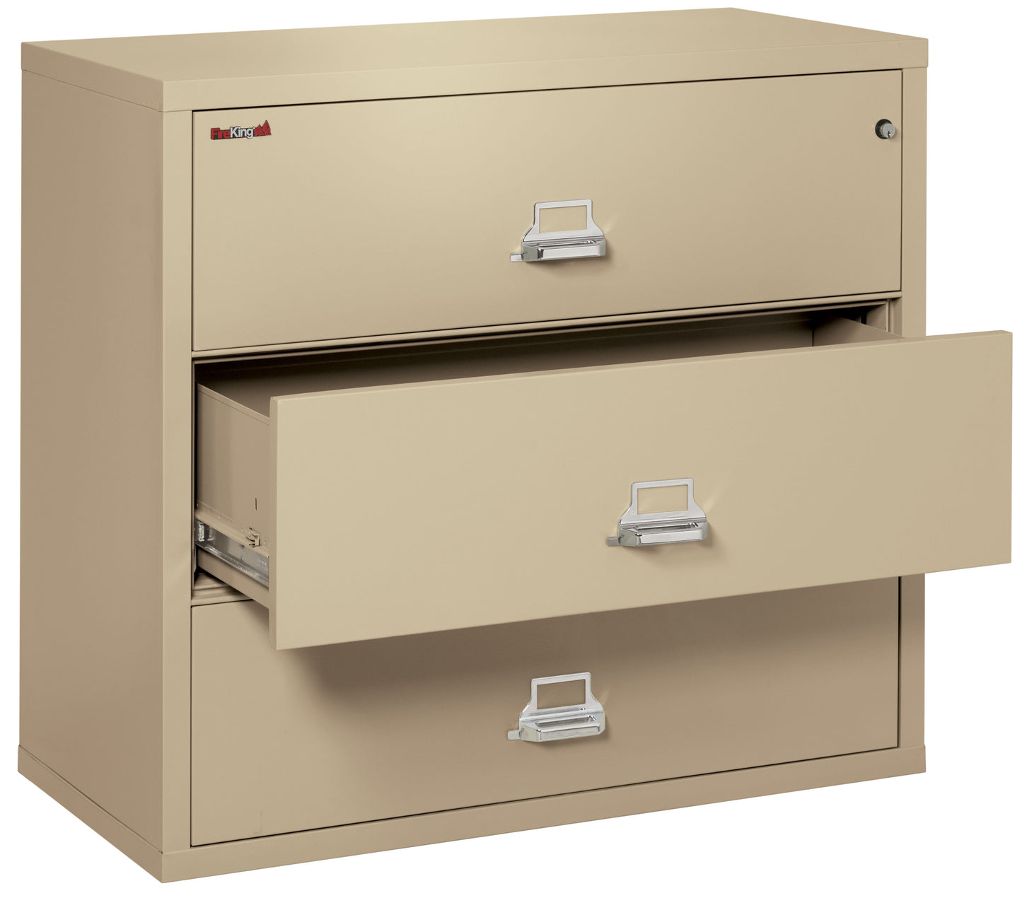 FireKing Fire Resistant File Cabinet - 3 Drawer Lateral 44" Wide - Parchment