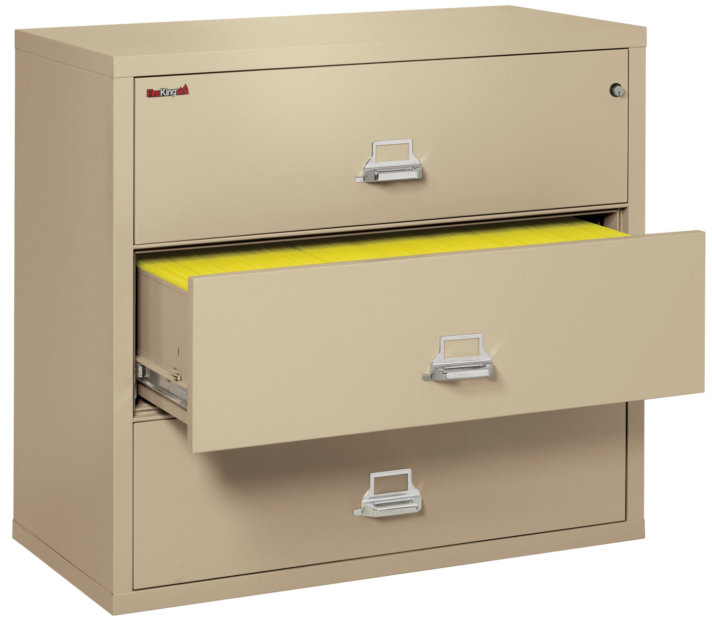 FireKing Fire Resistant File Cabinet - 3 Drawer Lateral 44" Wide - Parchment