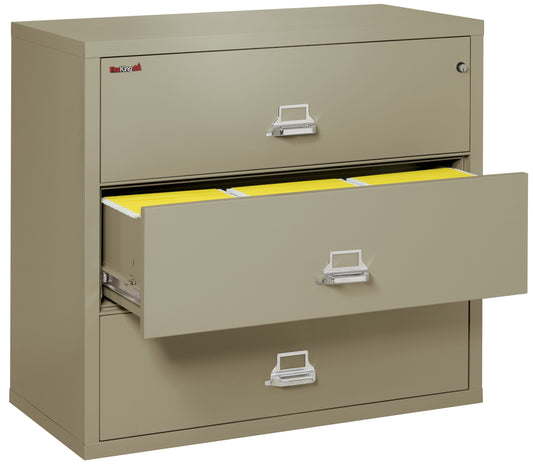 FireKing Fire Resistant File Cabinet - 3 Drawer Lateral 44" Wide - Pewter