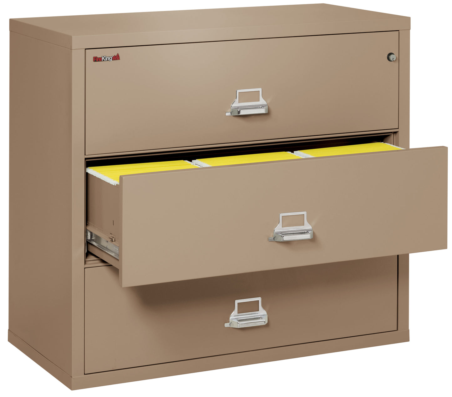 FireKing Fire Resistant File Cabinet - 3 Drawer Lateral 44" Wide - Taupe