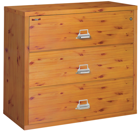 FireKing Fire Resistant File Cabinet - 3 Drawer Lateral 44" Wide - Knotty Pine