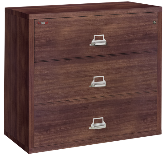 FireKing Fire Resistant File Cabinet - 3 Drawer Lateral 44" Wide - Light Walnut