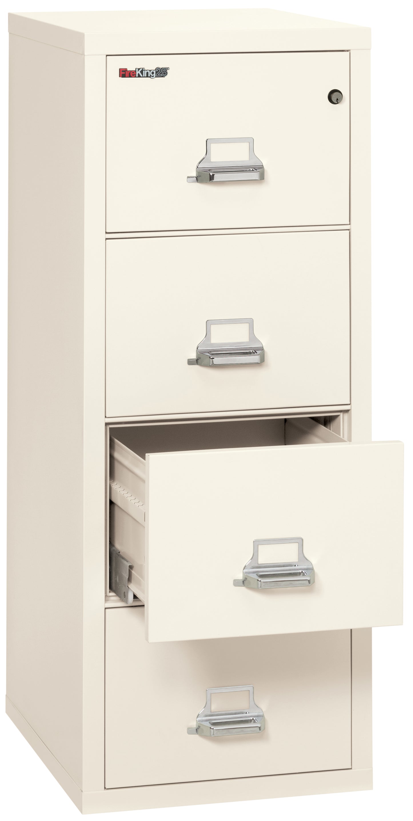 FireKing 1 Hour Fire Resistant File Cabinet - 4 Drawer Letter 25" Depth - Ivory White