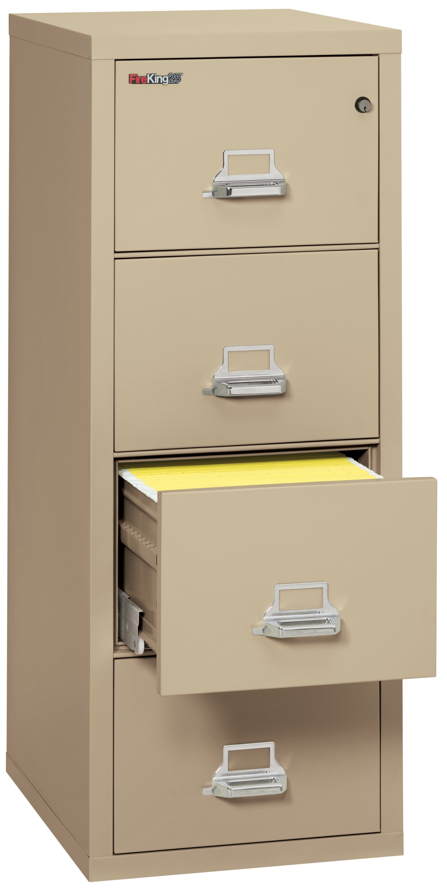 FireKing 1 Hour Fire Resistant File Cabinet - 4 Drawer Letter 25" Depth - Parchment