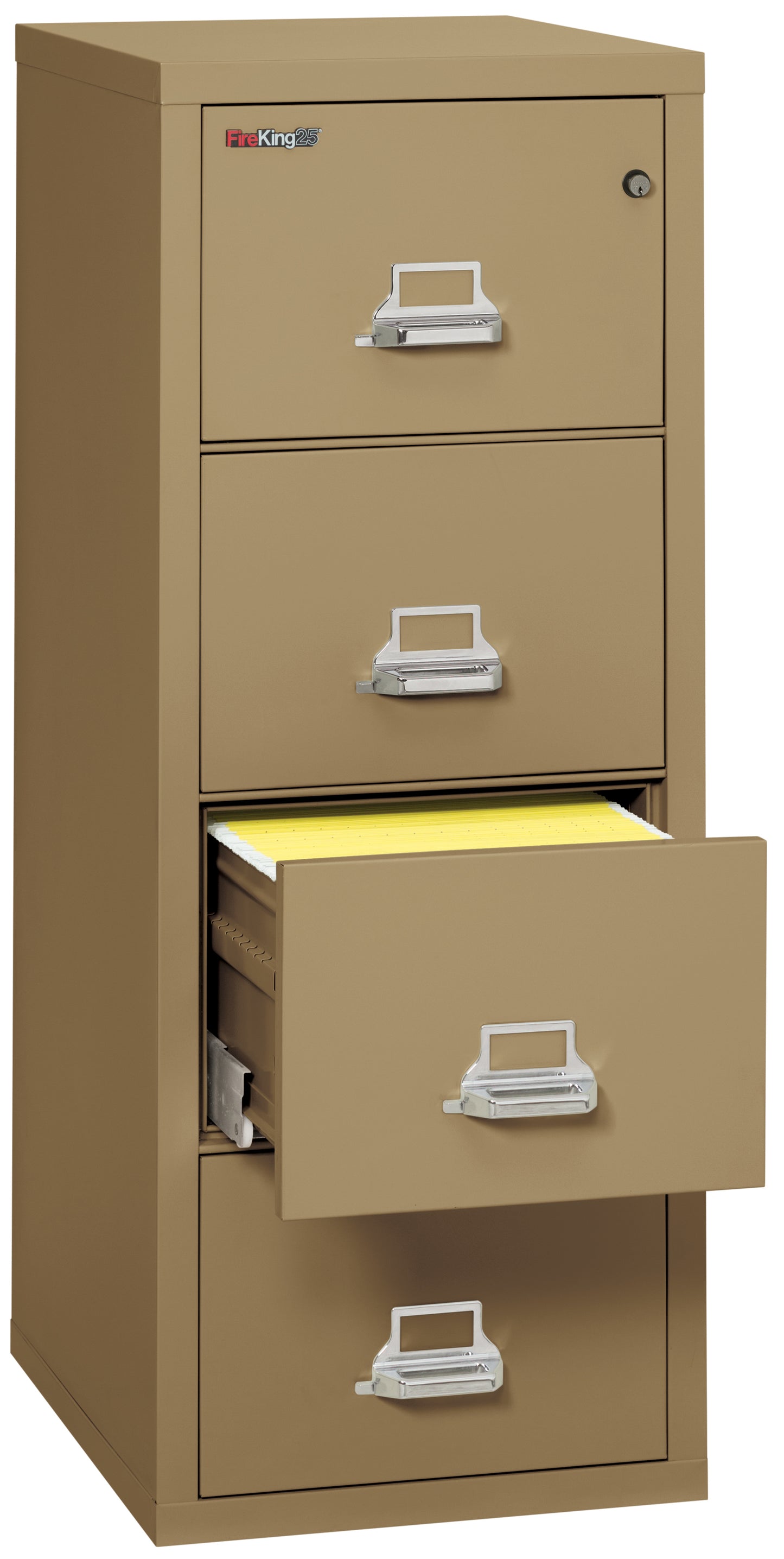 FireKing 1 Hour Fire Resistant File Cabinet - 4 Drawer Letter 25" Depth - Sand