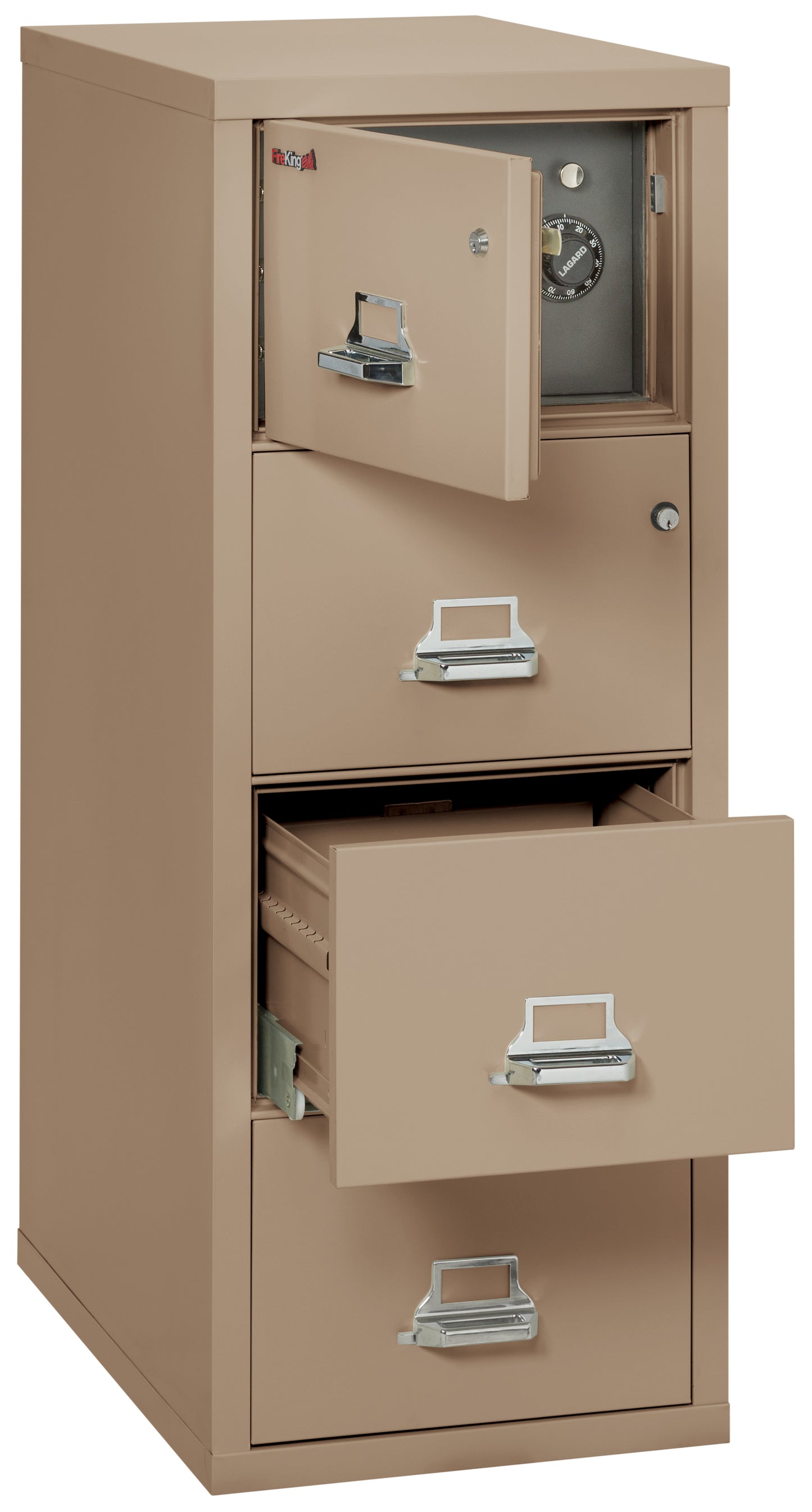 FireKing 1 Hour Fire Resistant File Cabinet - 4 Drawer Legal 31" Depth - Taupe