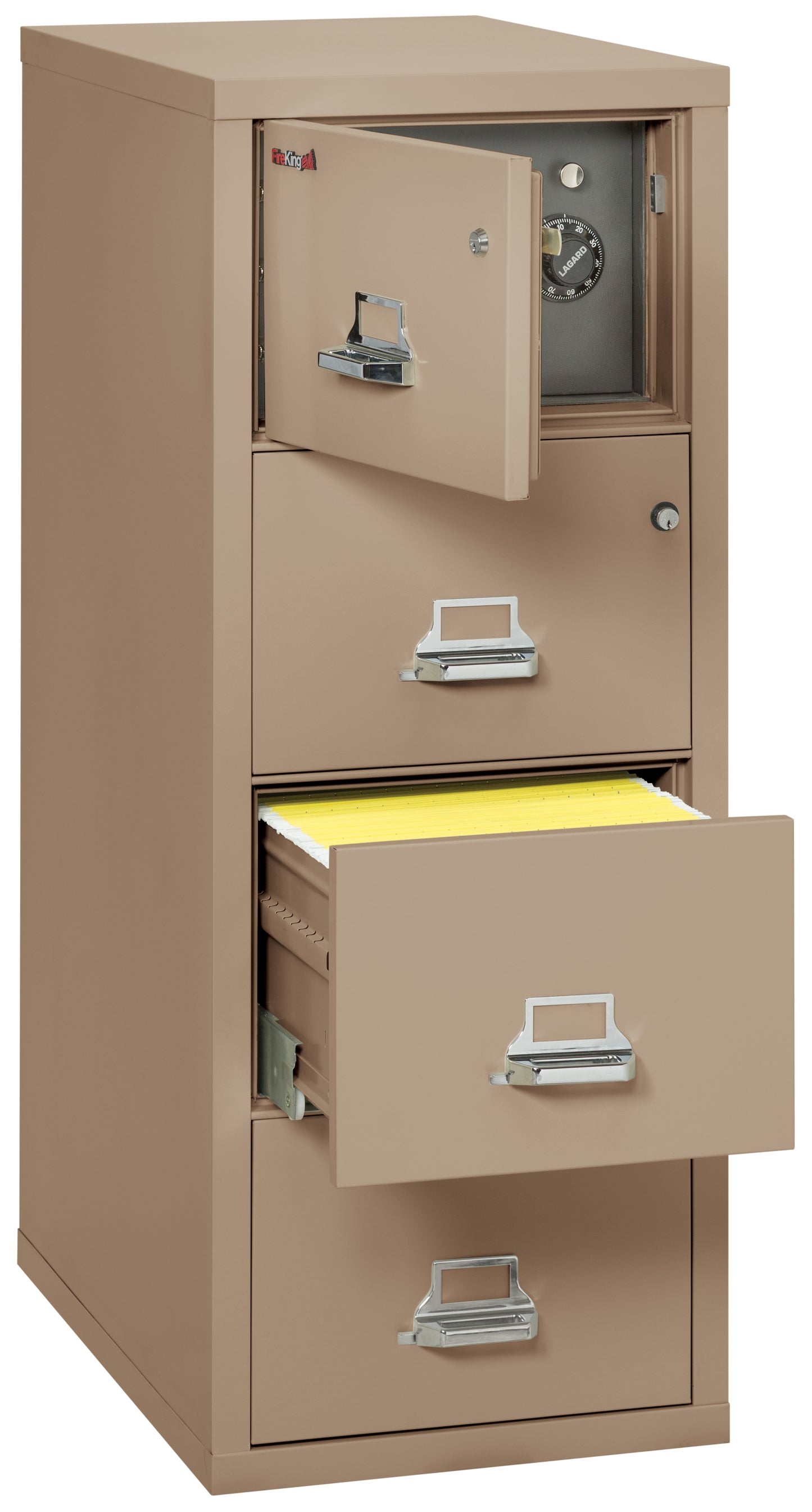 FireKing 1 Hour Fire Resistant File Cabinet - 4 Drawer Legal 31" Depth - Taupe
