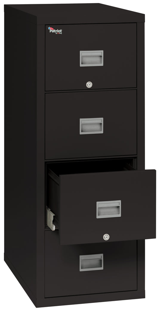 FireKing 1 Hour Fire Resistant 25" depth File Cabinet with 4 Drawers filing Letter or Legal hanging folders- Black