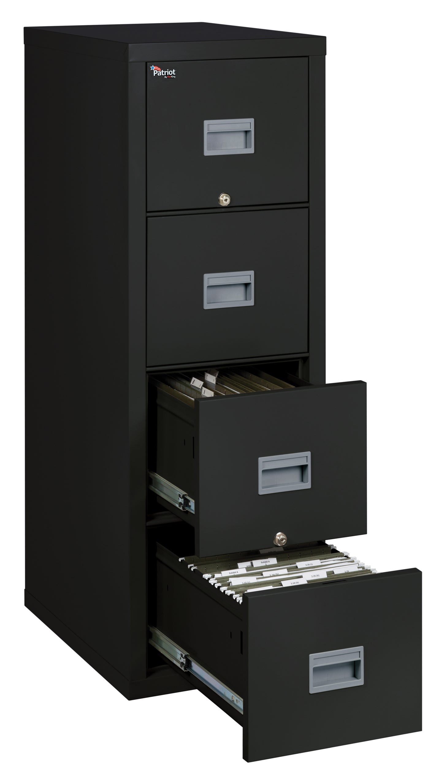 FireKing 1 Hour Fire Resistant 25" depth File Cabinet with 4 Drawers filing Letter or Legal hanging folders- Black