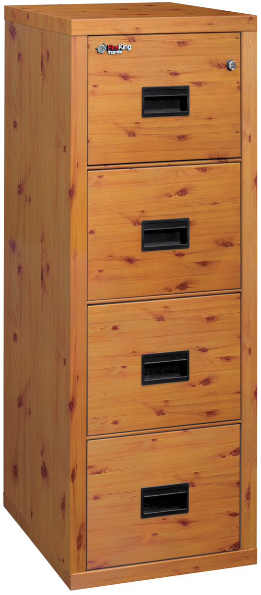 FireKing Fire Rated 4 Drawer 22" Depth Letter/Legal File Cabinet - Knotty Pine