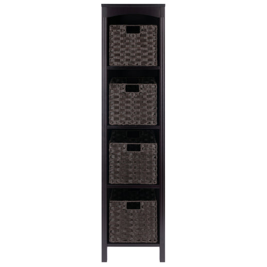 Terrace 5-Pc Storage Shelf with 4 Foldable Woven Baskets, Espresso and Chocolate