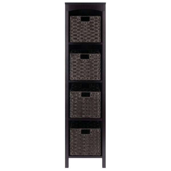 Terrace 5-Pc Storage Shelf with 4 Foldable Woven Baskets, Espresso and Chocolate