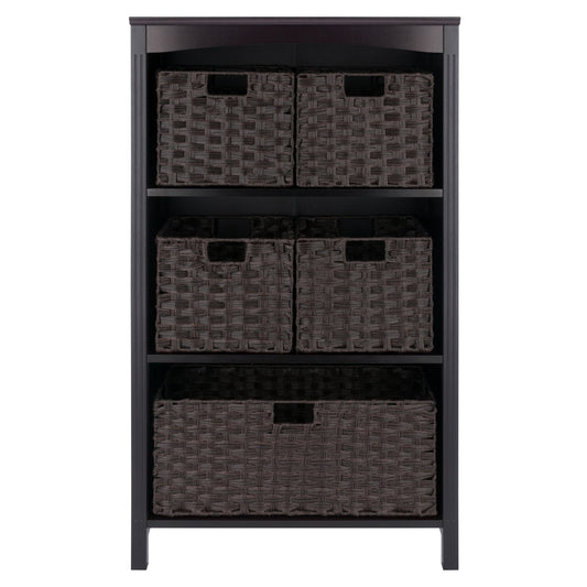 Terrace 6-Pc Storage Shelf with 5 Foldable Woven Baskets, Espresso and Chocolate