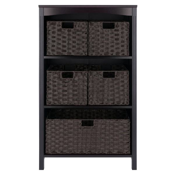 Terrace 6-Pc Storage Shelf with 5 Foldable Woven Baskets, Espresso and Chocolate