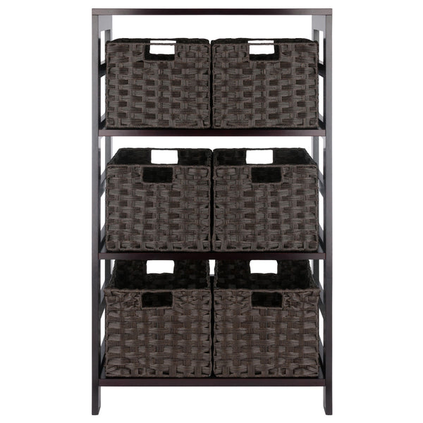 Leo 7-Pc Storage Shelf with 6 Foldable Woven Baskets, Espresso and Chocolate