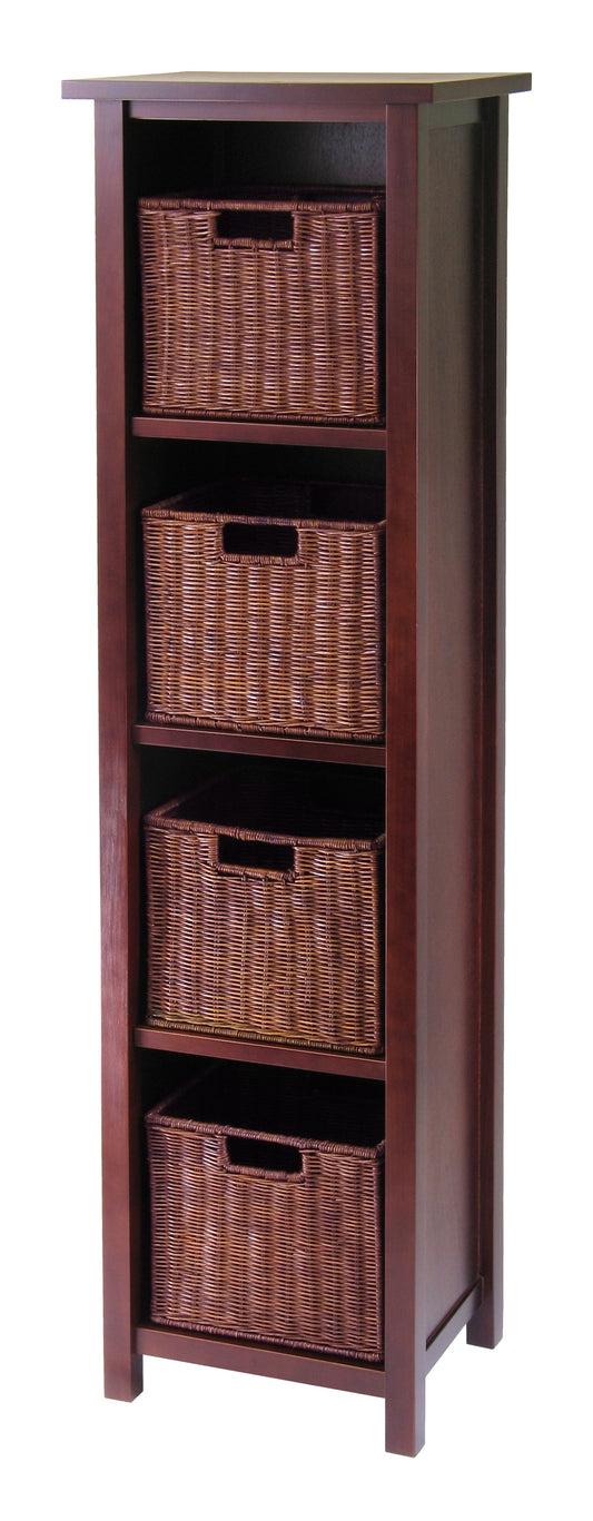 Milan 5-Pc Storage Shelf with 4 Wicker Baskets, Walnut