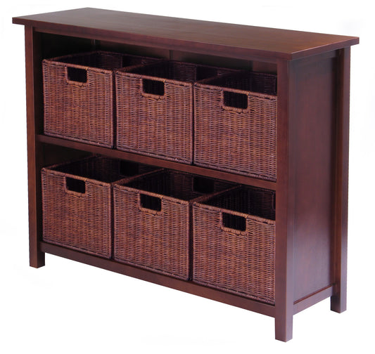 Milan 7-Pc Storage Shelf with 6 Wicker Baskets, Walnut