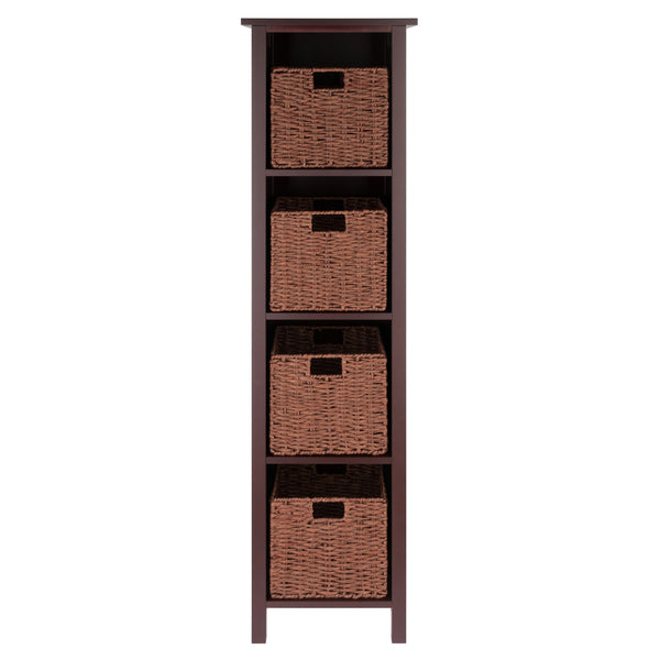 Milan 5-Pc Storage Shelf with 4 Foldable Woven Baskets, Walnut