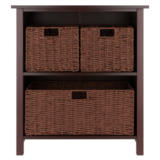 Milan 4-Pc Storage Shelf with 3 Foldable Woven Baskets, Walnut