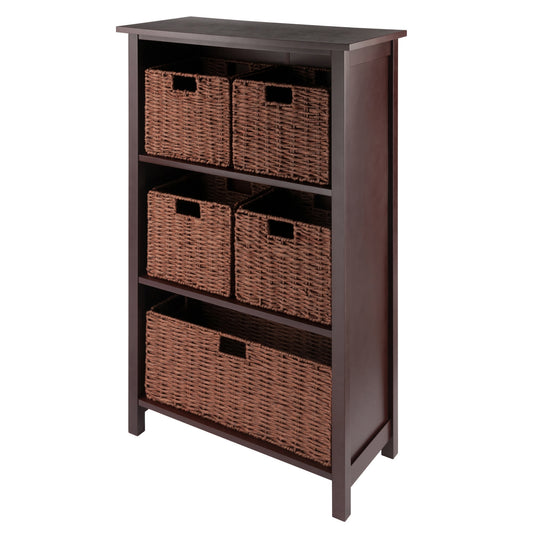 Milan 6-Pc Storage Shelf with 5 Foldable Woven Baskets, Walnut