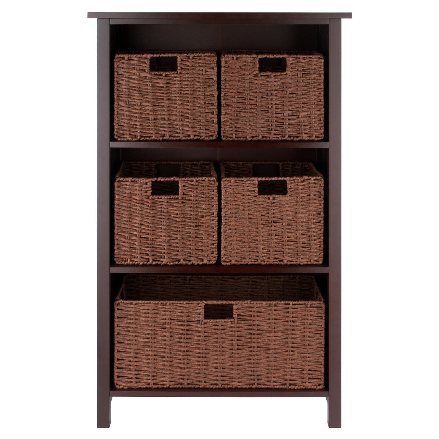 Milan 6-Pc Storage Shelf with 5 Foldable Woven Baskets, Walnut