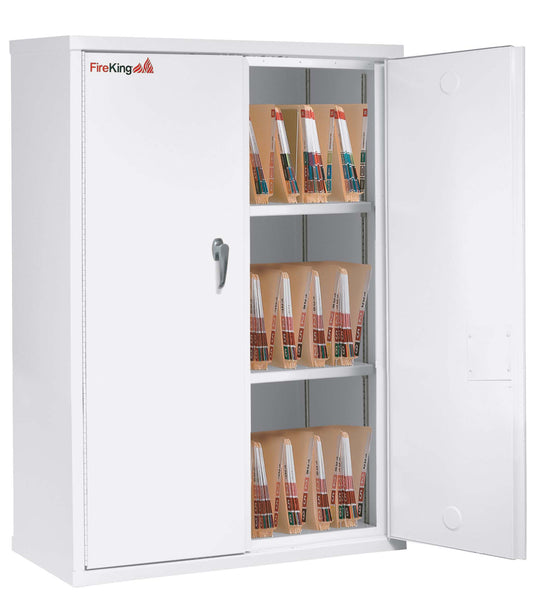 FireKing Fire Resistant - Double Door Storage Cabinet with Letter End Tab Inserts - 44"H - Arctic White