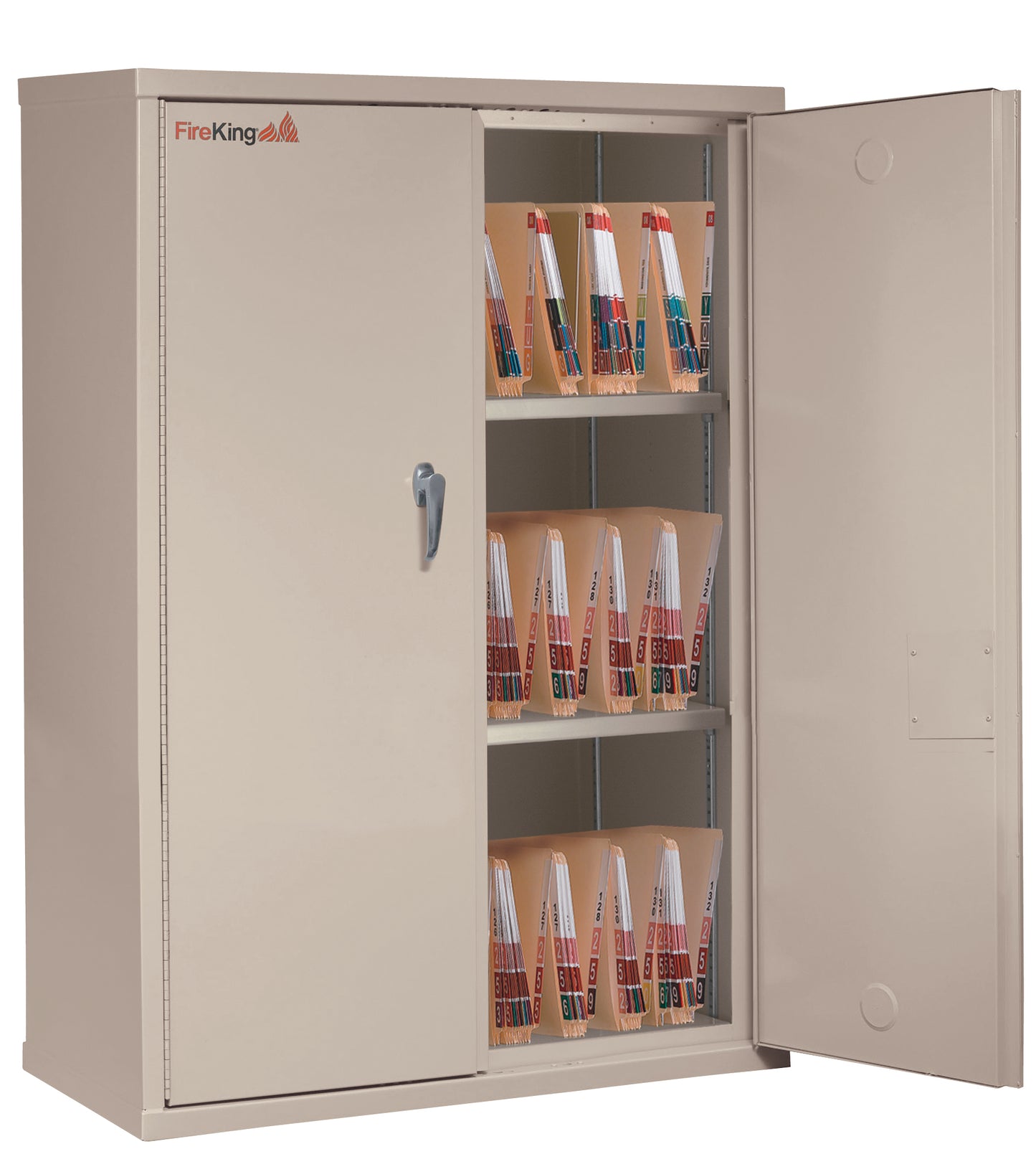 FireKing Fire Resistant - Double Door Storage Cabinet with Letter End Tab Inserts - 44"H - Parchment