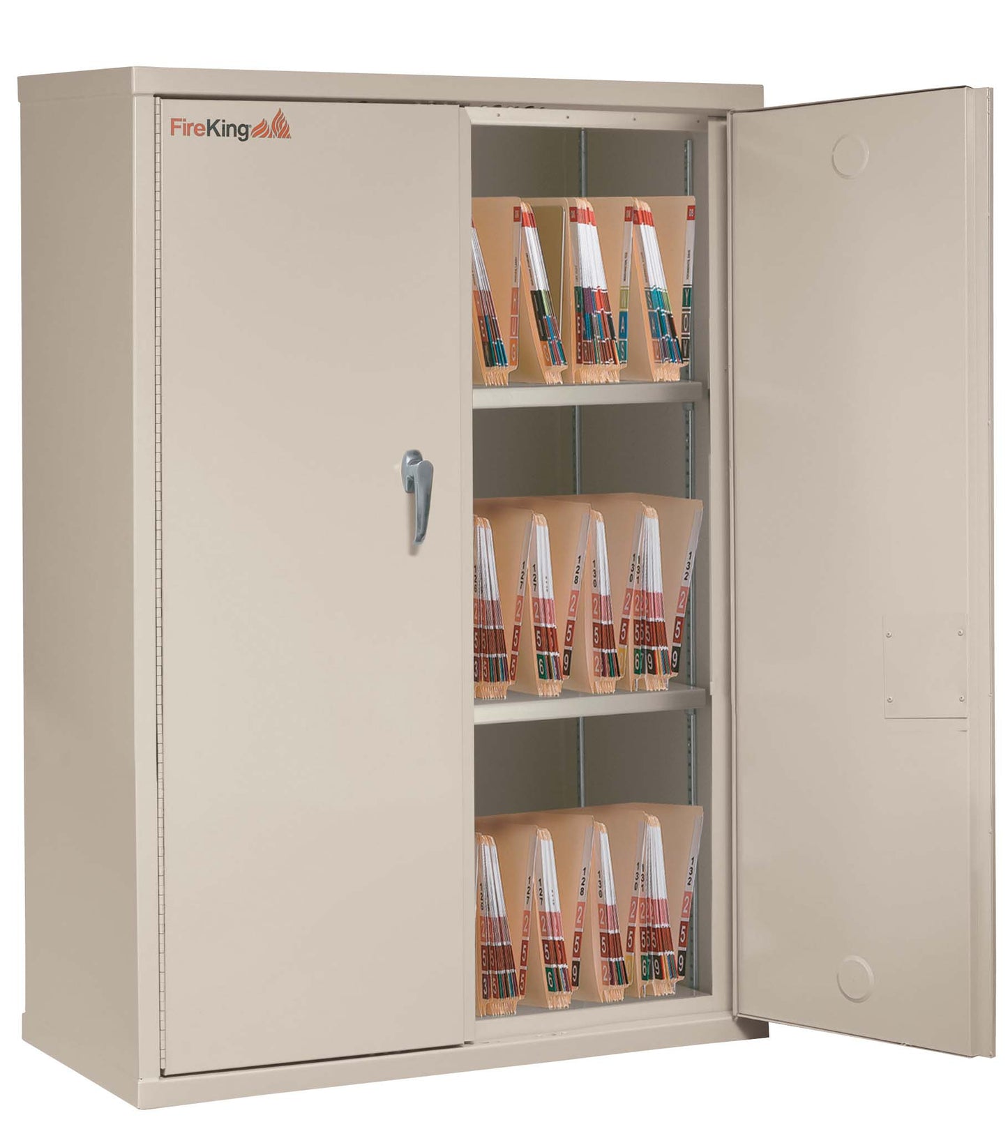 FireKing Fire Resistant - Double Door Storage Cabinet with Letter End Tab Inserts - 44"H - Parchment